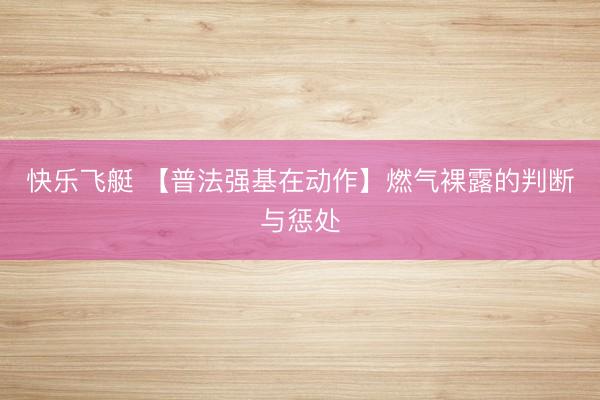 快乐飞艇 【普法强基在动作】燃气裸露的判断与惩处