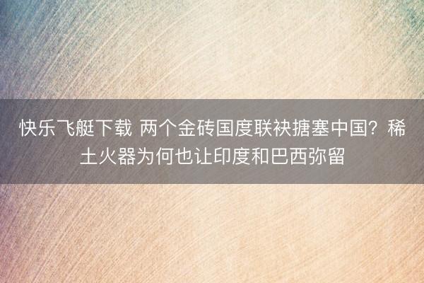 快乐飞艇下载 两个金砖国度联袂搪塞中国？稀土火器为何也让印度和巴西弥留